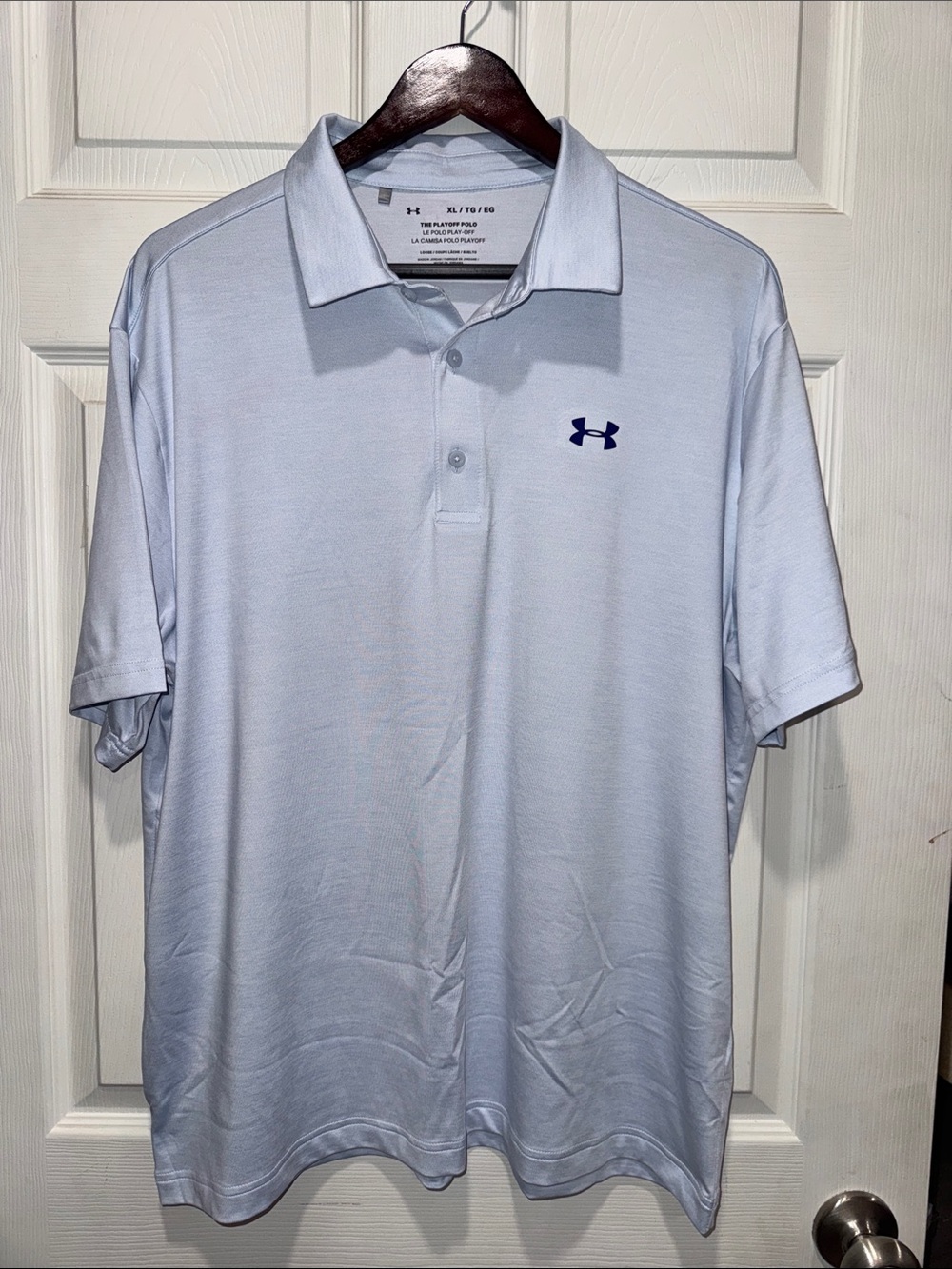 Under Armour Men’s Pale Blue Performance Polo with Navy Logo